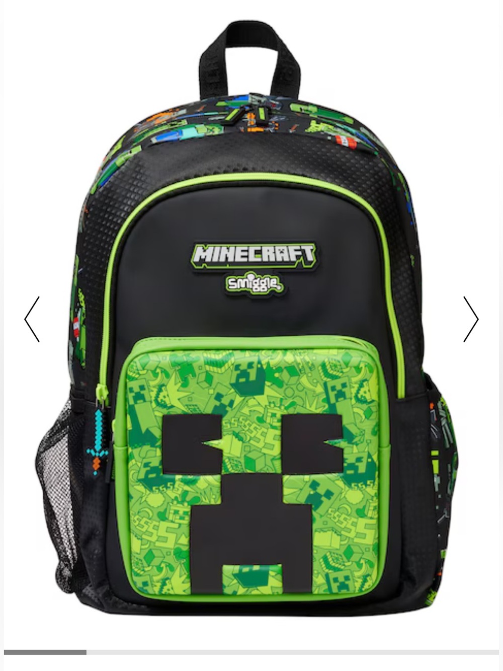 Minecraft Smiggle Classic Creeper Backpack - Neon Green & Black